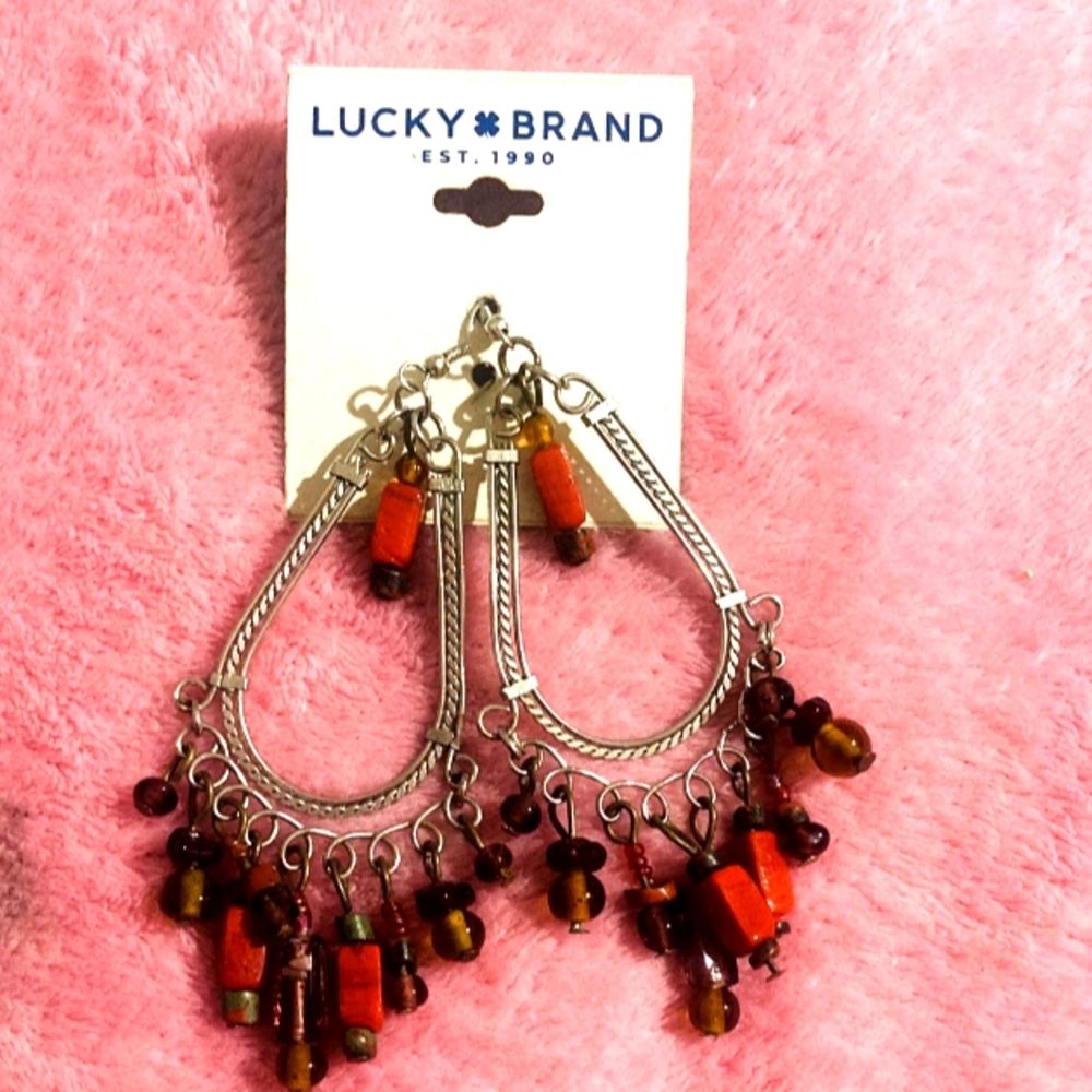 Lucky Brand teardrop red beaded earrings